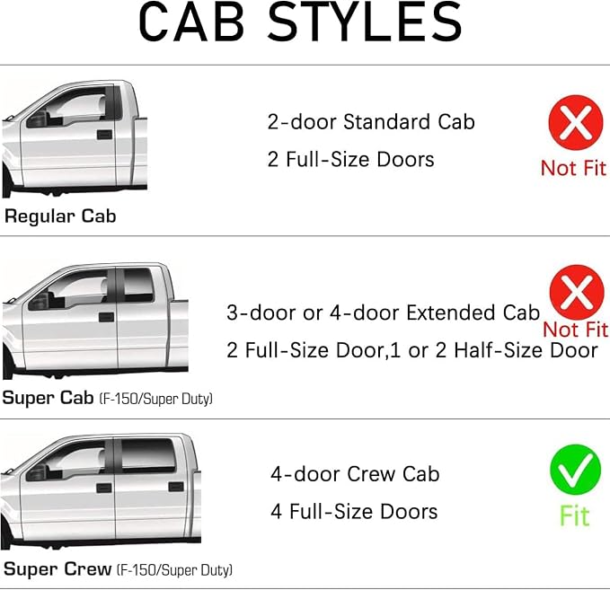 in-Channel Window Visors Rain Guards Side Wind Deflectors for Ford F150 2015-2020 SuperCrew/Crew Cab, Ford F250-F550 2017-2025 Super Duty SuperCrew/Crew Cab, Vent Guard Shade Sun 194975 4-Pieces Set