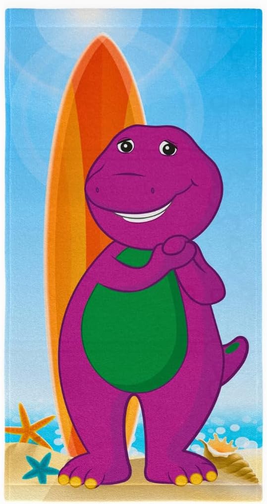 Barney Classic Kids Super Soft Cotton Bath/Pool/Beach Towel, 58 in x 28 in, (Offical Licensed Product) By