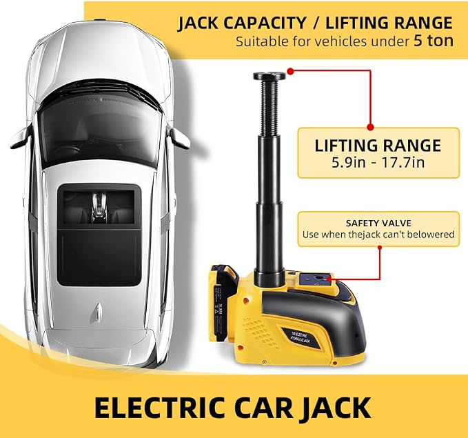 Electric Car Jack Hydraulic Cordless Remote Control 5 Ton 18V Automatic Small Portable Tire Change Kit Emergency Repair Tire Tools for SUV Sedans Vehicle MPV