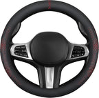 Car Leather Steering Wheel Cover - Panapi Material, Universal 14.5-15 Inch Leather Anti-Slip Breathable Auto Steering Wheel Covers for Men Women (Wave Point-Red)