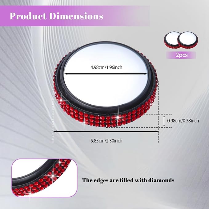 2PCS Blind Spot Mirrors, Convex Car Mirror, 2" Round HD Glass Convex Rear View Mirrors with Frame, 360 Degree Wide Angle Side Rear View Accessories Universal for Most Sedans SUVs Trucks (Red)
