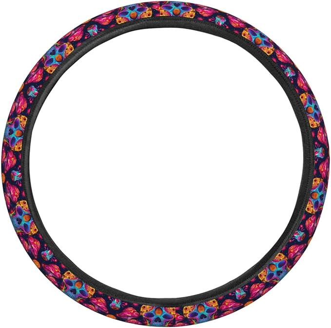 Neon Magic Mushrooms Skull Steering Wheel Covers Anti-Slip Elasticity Car Accessories Steering Wheel Protector Universal 15 Inch for Cars SUV Vehicle Truck