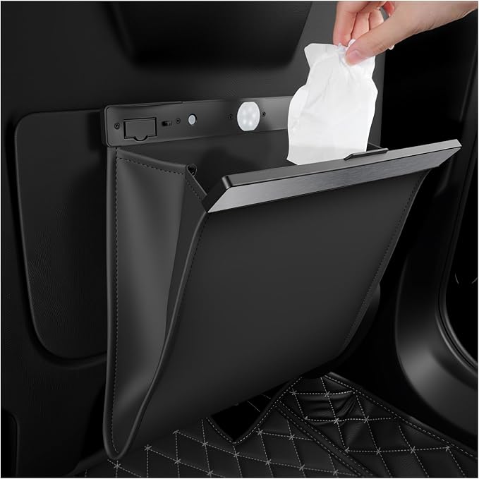 LED Car Trash Can Leak-Proof,Strong Magnetic Fast Closing Car Trash Bin as Cars Organizers and Storage,Cars Garbage Can with Automotive Trashs Bag for Backseat,Console,Door