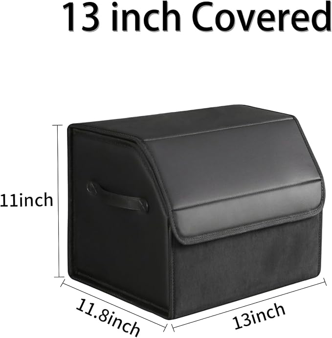 car organizers and storage for SUV,trunk organizer for sedan, leather foldable sleek box with lid,collapsible cargo bins, tool accessories containers,Collapsible Suede velvet (13 inch Covered)