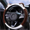 Car Steering Wheel Cover, Fluffy Soft Plush for Winter Warm, Cute Steering Wheel Protector with Kitty Cat Ears, Universal 15 Inch, Elastic & Anti-Slip, Lovely Decor Car Accessories (Coffee)