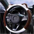 Car Steering Wheel Cover, Fluffy Soft Plush for Winter Warm, Cute Steering Wheel Protector with Kitty Cat Ears, Universal 15 Inch, Elastic & Anti-Slip, Lovely Decor Car Accessories (Coffee)