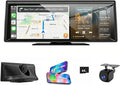 8.1" Wireless CarPlay Screen with 2K Dash Cam & 1080P Backup Camera | Wireless CarPlay/Android Auto,Voice Control, Split Display, GPS & Mirror Link, Easy Plug-and-Play Install