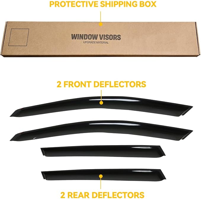 Rain Guards for 2004-2008 Chrysler Pacifica, Out-Channel Window Visor Shields Vent Deflector Shade Wind Dark Smoke 2005 2006 2007 04 05 06 07 08, Tape-On Outside-Mount, 4PCS