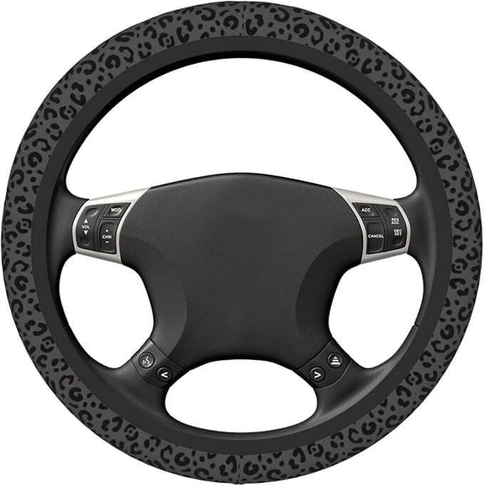 Universal 15 Inch Neoprene Steering Wheel Cover with Black Leopard Print, Non-Slip & Durable Car Steering Wheel Protector for Most Vehicles