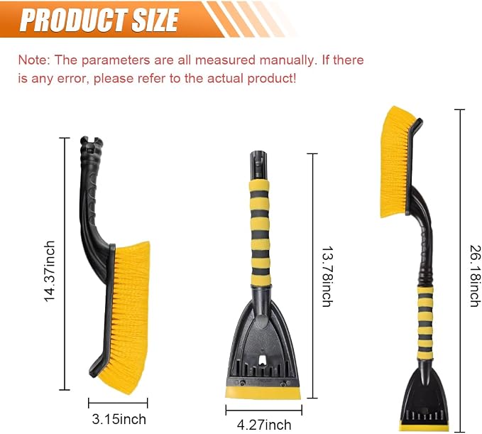 26" Snow Brush and Ice Scraper for Car Windshield – 2 in 1 Winter Snow Removal Tool with Detachable Ice Shovel – Universal Snow Scraper with Ergonomic Foam Grip, No Scratch Broom for SUV Truck(Yellow)