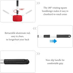 Car Windshield Cleaner Tool, Detachable Car Window Cleaner with Aluminum Extendable Handle & 2 Reusable Cloth Pads, Washable Vehicle Windshield Cleaning Wand for Exterior (Red)