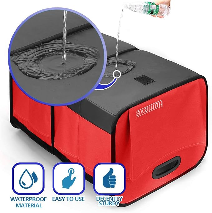 Car Trunk Organizer for SUV, 18.5Gal Large Capacity No-Sag Heavy Duty, Foldable Waterproof Anti-Slip Storage with 12 Pockets, Fit Sedan, Truck, Universal Car Accessories, Red, 2 Compart, Large