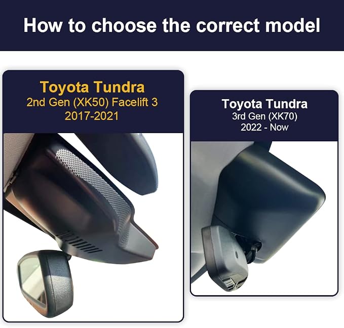 4K Dash Cam Suitable for Toyota Tundra 2017-2021 & Sequoia 2017-2022 Limited SR5 Platinum TRD Pro, Integrated OEM Look, High Definition 2160P Video WiFi, G-Sensor, Loop Recording, 64GB Card
