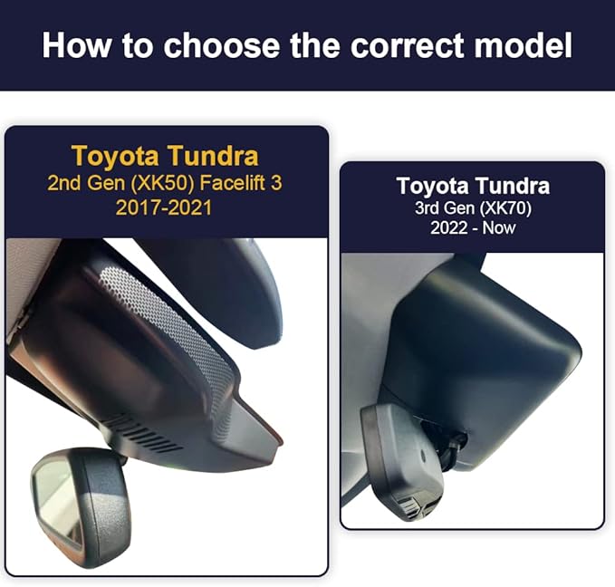 2K Front Rear Dash Cam Suitable for Toyota Tundra 2017 2018 2019 2020 2021 & Sequoia 2017-2022 Limited SR5 Crewmax TRD, OEM Style, Dual 1440P+1080P Video, G-Sensor Loop Recording WiFi, 64GB