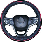 Large Size Steering Wheel Cover Anti-Slip,Safety,Soft,Breathable,Durable,Full Surround,Comfortable Grip Microfiber Leather (15.5-16 inch, Black Red)