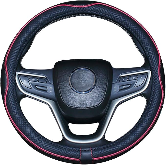 Large Size Steering Wheel Cover Anti-Slip,Safety,Soft,Breathable,Durable,Full Surround,Comfortable Grip Microfiber Leather (15.5-16 inch, Black Red)