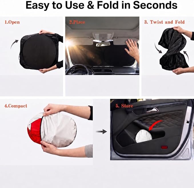 Car Windshield Sun Shade, Universal Fit Midsized Sedan SUV, Cute Pink | 63 x 31.5" Windshield Cover, Foldable Front Window Sunshade, UV Heat Protection, Cute Eyes Series