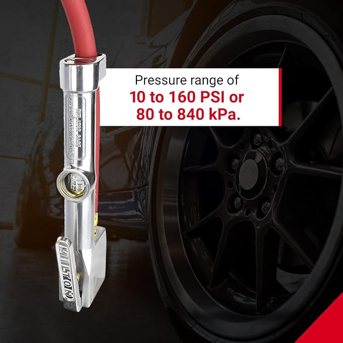 518 Analog Tire Inflator with Pressure Gauge, 5' Hose Easy Straight Clip-on Chuck, Made In USA (OSHA Compliant) 10-160 PSI