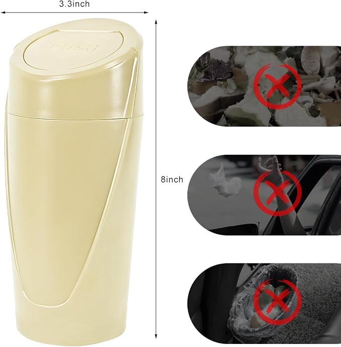 Wevdn Car Trash Can Bin with Lid, Mini Leakproof Vehicle Side Door Cup Holder Trash Can with Lid, Multipurpose Organizer Portable Garbage Bin for Cup Holder Car Home Office (Beige)