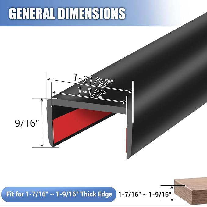 Rubber Edge Trim, Self-Adhesive House Door Edge Guard, Flexible U Shaped Edge Banding, Peel and Stick 1-1/2"(38mm) Wide Size U Shaped Protector, Baby Proof Guards for Plywood, Furniture, 20Ft