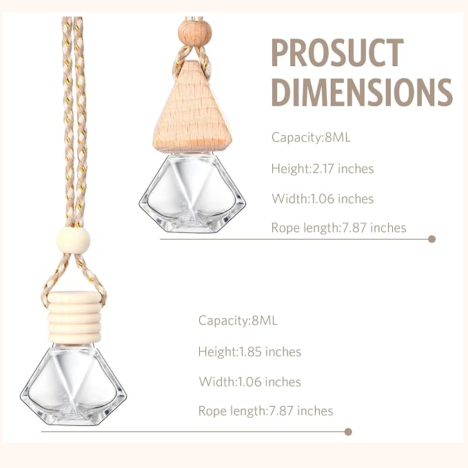 100 Pcs Car Air Fresheners Diffuser with Wooden Cap Empty Aromatherapy Diffuser Clear Car Fragrance Holder Pendant Hanging Perfume Fresheners Bottles for Decor(Diamond,Clear)