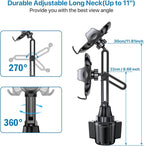 2025 Upgraded Universal Cup Phone Holder for Car, [Rotatable & Adjustable] Long Neck Car Cup Holder Phone Mount Compatible with iPhone, Samsung, Google & More Smartphones
