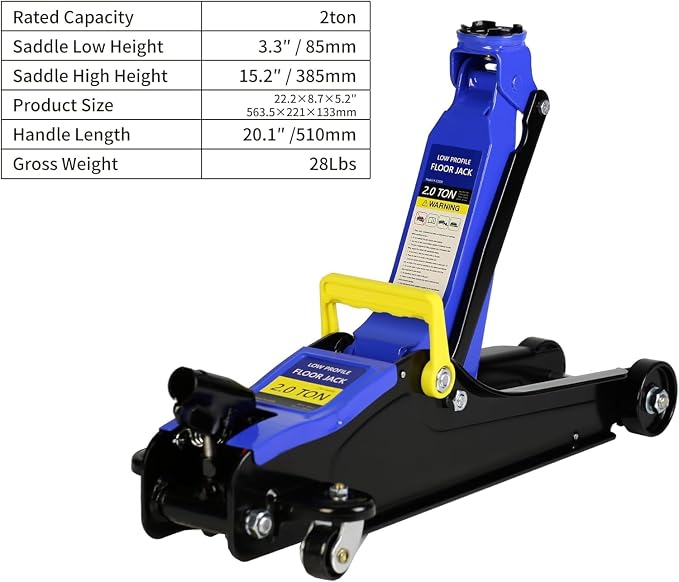 5 Piece Car Truck Floor Jack Service, Hydraulic Trolley Floor Jack & Jack Stands & Tire Repair Kit & L-Wrench for Garage, Automotive Shop, DIY, Lift Range 3.3"-15.2", 2 Ton/4000 LBS Capacity
