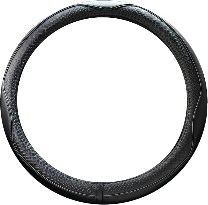 Microfiber Leather Steering Wheel Cover Anti-Slip Matte Finish Auto Car Wheel Cover Universal 15 Inch Wheel Cover for Car Embossing Pattern Black Line
