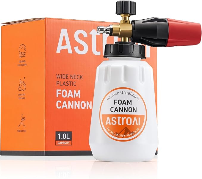 Foam Cannon, Heavy Duty Durable Car Wash Foam Sprayer for Pressure Washer with 1/4" Quick Connector, Wide Neck Adjustable Snow Foam Lance and Thick Foam, Easy Install for Versatile, 1L Bottle