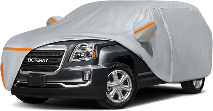 Car Cover for 2010-2026 GMC Terrain, Waterproof Custom-fit All Weather Sun Rain UV Dust Snow Protection Windproof Outdoor Indoor Terrain Full Car Cover with Door Zipper and Cotton Lining-Grey