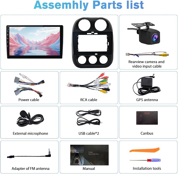 [4Core+64GB] Android Car Stereo for Jeep Patriot Compass 2010 2011 2012 2013 2014 2015 2016, 10" Touch Screen Radio for Jeep Compass with CarPlay Android Auto GPS 5GWiFi Included Camera