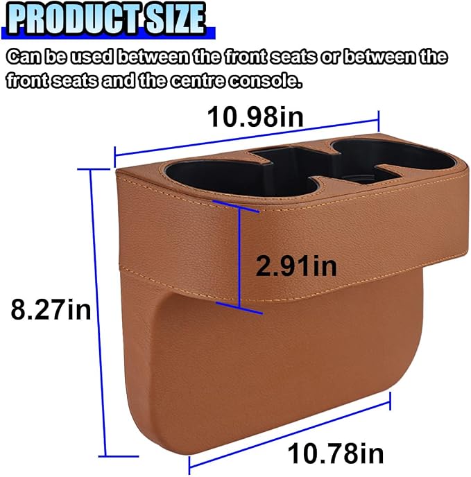 ZIMISI Car Cup Holder, Leather Front Console Gap Filler Organizer (Brown) | Car Seat Gap Filler Storage Box, Multifunctional Car Cup Drink Holder, Coin Bucket, Cell Mobile Phone Holder