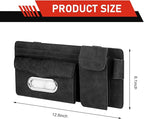 Car Sun Visor Organizer, Multi-compartment Storage Clip for Tissues ID Cards Sunglasses, Suede-like Premium Vehicle Visor Decorative Accessories, Universal for Most Vehicles (Black)