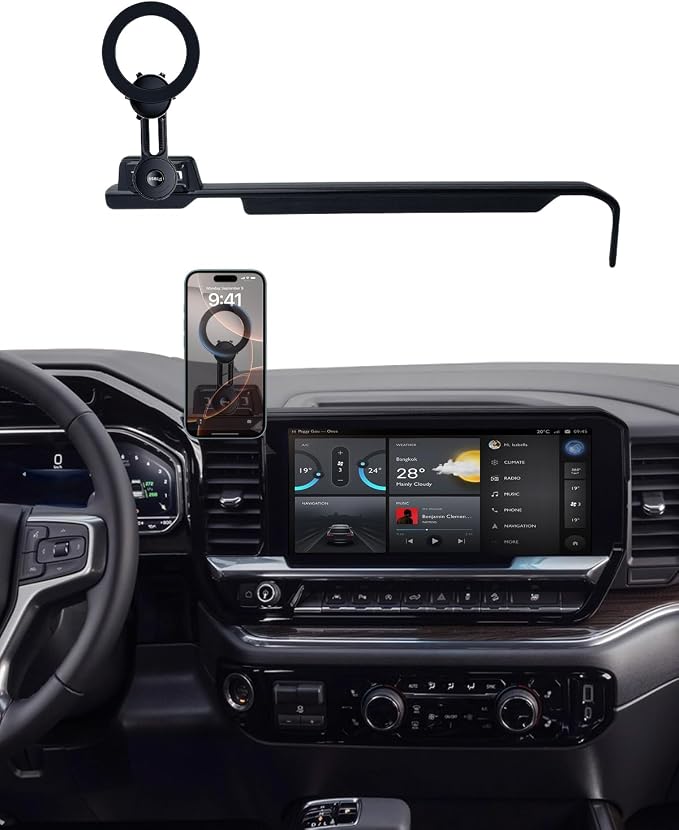 PZK Car Phone Holder for 2022-2026 Chevy Silverado/GMC Sierra 13.4'' Screen | Compatible with MagSafe Chevy Magnetic Car Phone Mount with 360° Rotating Extension Rod Hands-Free Phone Cradles Stand