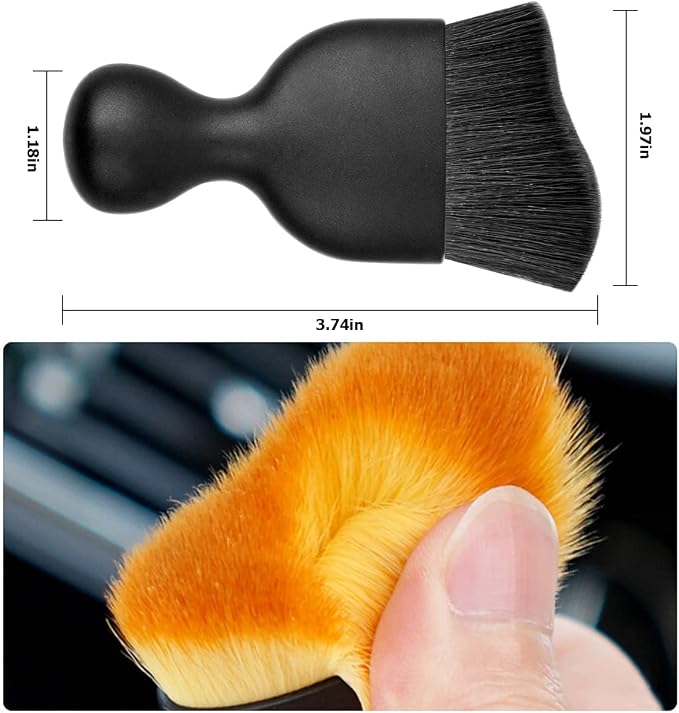 Car Interior Detailing Brush, Auto Soft Hair Cleaning Brushes, Curved Dirt Dust Collectors, Removal Tool for Dashboard Air Conditioner Vents Leather, Scratch Free (Black/1PCS)