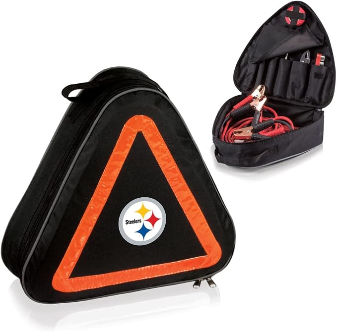 PICNIC TIME NFL Roadside Emergency Car Kit, Auto Vehicle Safety Road Side Assistance with Jumper Cables and Car Tool Kit, (Black with Orange Accents)