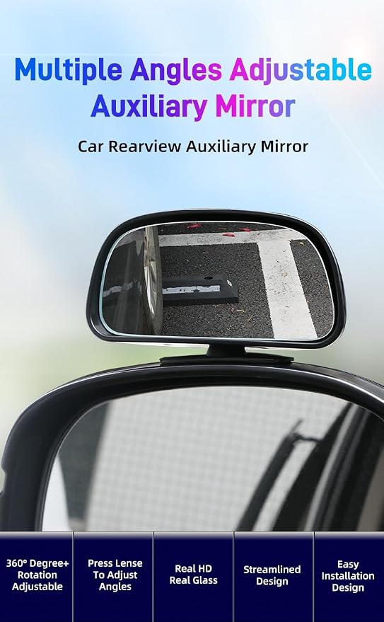 Blind Spot Mirror for Car, Stick-On Blind Side Mirror for Cars, SUVs & Trucks, Adjustable HD Glass Convex Wide-Angle Blindspot Mirrors