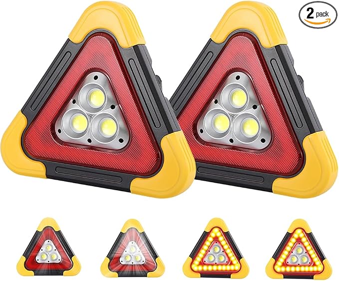 2Pcs LED Emergency Triangle Solar Charging Safety Triangle 5 Mode