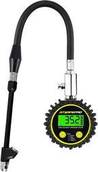 Digital Tire Pressure Gauge - Backlit Display, 200 PSI Accurate Tire Gauge - Hold Function, Long Hose, Dual Head Air Chuck, 4 Units, Bleed Valve, AAA Battery, for Car Truck RV
