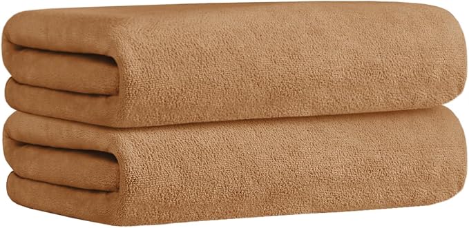 Large Microfiber Bath Towels Set of 2, 30" x 60", Oversized, Soft, Super Absorbent Fast Drying for Shower, Swimming, Sauna, Pool, Beach, Sport, Fitness, Yoga, Beige