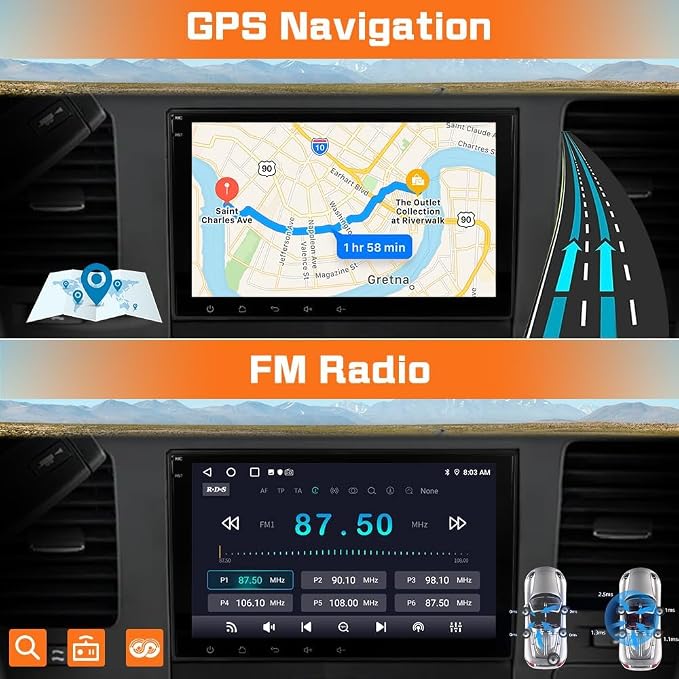 4Core 64GB ROM Car Radio Stereo for Chevy Silverado Tahoe GMC Sierra Yukon 2007-2013, 8 Inch IPS Touch Screen with CarPlay Android Auto Bluetooth GPS Navigation Backup Camera