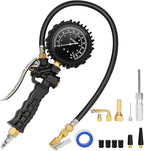 Tire Pressure Gauge with Inflator, 230 PSI Heavy Duty with Air Chuck Compressor Accessories， 360° Rotatable Dial and Air Chuck, Compatible with Bicycle/Truck/SUV/Motorcyle/RV