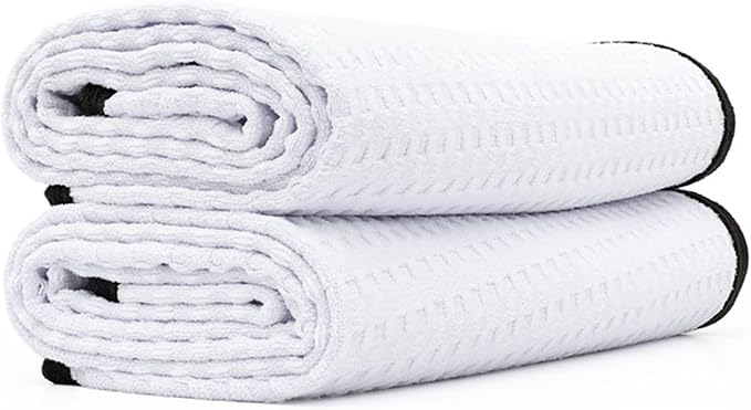 Dry Me A River, Professional Korean 70/30 Blend Microfiber Waffle-Weave Drying & Detailing Towels, Soft Suede Edges, 390 GSM, 20x40 Inches, White, 2-Pack
