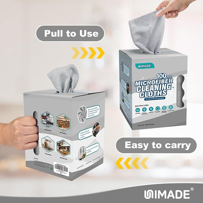 Microfiber Cleaning Cloth, 100 Sheets Microfiber Towels for Cars Commercial Grade Washcloths Lint-Free Bulk Shop Towel Cleaning Rags for Household Restaurant Garage Housekeeping, 11"x 9", Grey