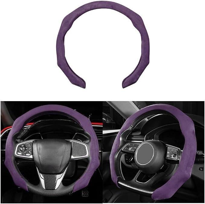Mandark Car Steering Wheel Cover, Suede Sport Vehicle Steer Wheel Protector Fitting 15 Inch, Non-Slip Comfortable Automotive Interior Decoration Accessories, Universal for Most Cars (Purple)