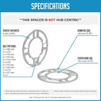4 Pcs Die Cast Wheel Spacers 5mm 3/16" Thick Fits Bolt Patterns 5x108mm 5x4.25 5x110mm 5x112mm 5x114.30mm 5x4.5 5x115mm 5x120mm 5x4.75 Fits 4 and 5 Lug Pass Cars