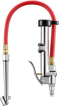 25.6'' Heavy-Duty Tire Pressure Gauge with Inflator, Dual Head Chuck ANSI B40.1 Accurate Tire Inflator with Pressure Gauge, 10-120PSI, Compatible with 1/4" NPT Air Compressor