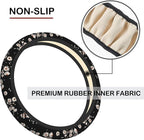 Black and White Daisies Elastic Steering Wheel Cover, Non-Slip Breathable Neoprene Steering Wheel Covers, Women Pink Car Accessories, Universal 15 Inch Fit Auto, Suvs, Truck
