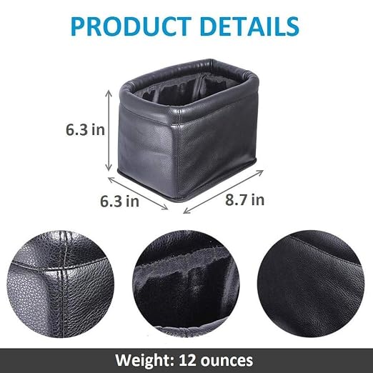 Leather Car Trash Can, Luxury Car Organizer, Leakproof Garbage Can for Car and Trucks, Black