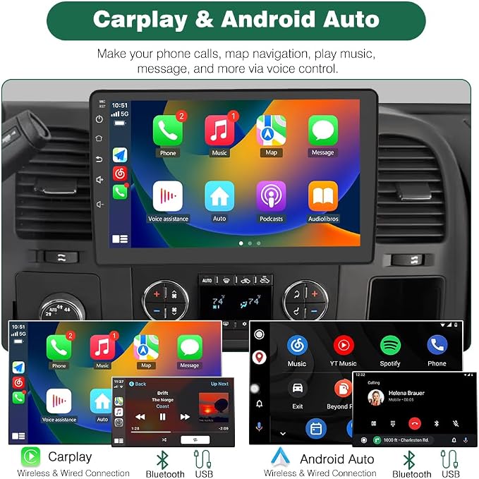 4Core 64GB ROM Car Radio Stereo for Chevy Chevrolet Silverado 2007-2013 Tahoe Equinox GMC Sierra Yukon with Android 13 CarPlay Android Auto Bluetooth 5GHz WiFi